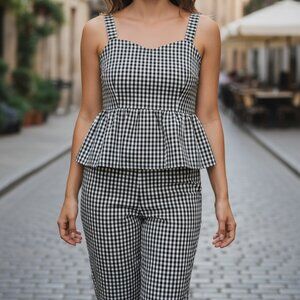 607 WOMENS LARGE 2 PIECE CHECKERED PANT SET BY KATE & MALLORY